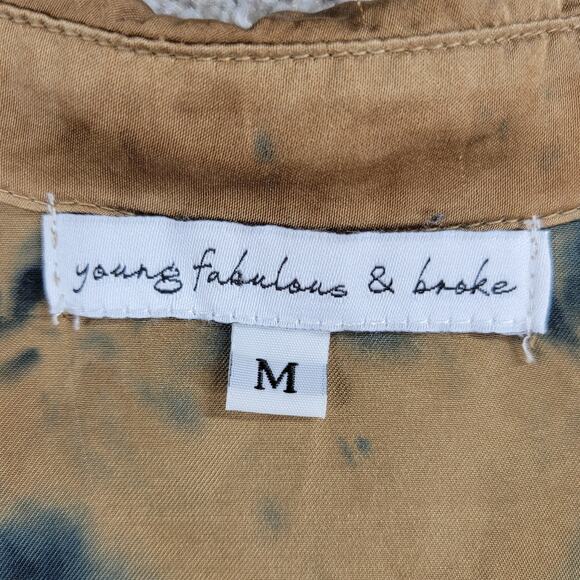 Young Fabulous & Broke Womens Susan Shirt Medium Blue T an Tie Dye Button Down - Picture 2 of 12